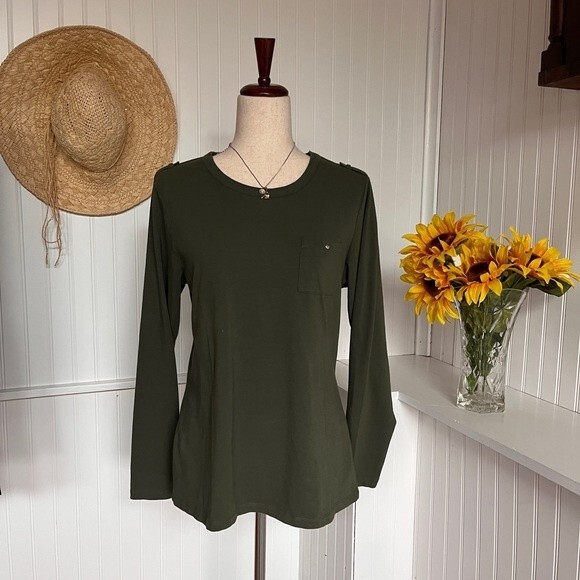 Army Green Long-Sleeve Top Size Small - Picture 1 of 6
